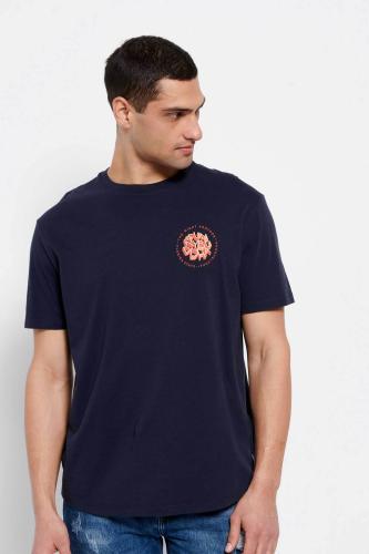 Funky Buddha ανδρικό βαμβακερό T-shirt μονόχρωμο με contrast 3D logo print στο στήθος - FBM007-065-04 Σκούρο Μπλε M